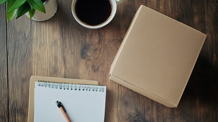 Cardboard Box Coffee Plant Notepad Wooden Desk