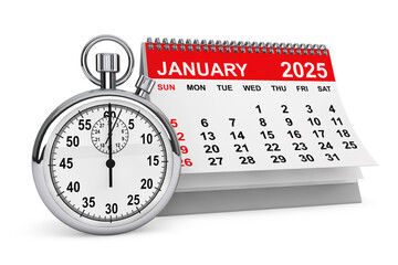 2025 Year January Calendar with Stopwatch. 3d rendering