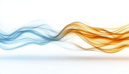 Minimalist Abstract Design Focusing on Soft Waves in Blue and Orange Tones with Translucent Flowing Effects