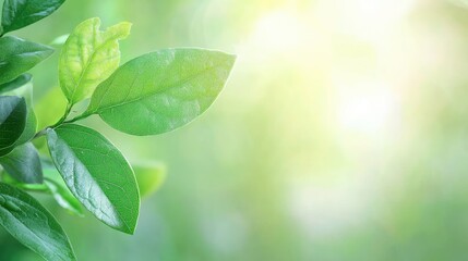 Vibrant Green Leaves Basking in Sunlight, Soft Focus Background