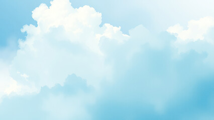 Dreamy watercolor background with blue green tones and puffy white clouds , stain, blue
