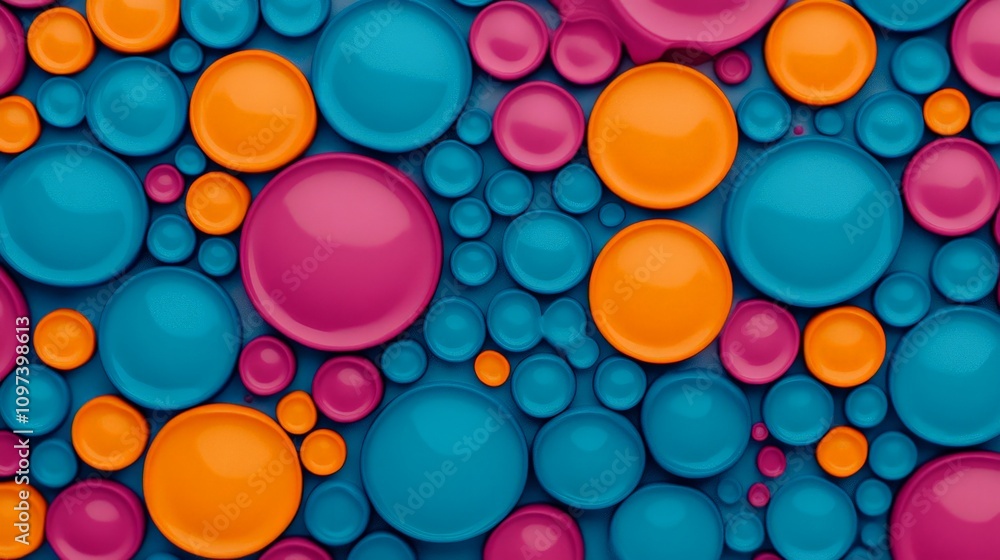 Poster abstract colorful circles: a captivating abstract pattern of vibrant, overlapping circles in blue, p