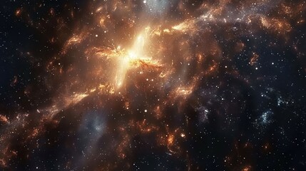 Naklejka premium A vibrant cosmic scene depicting a nebula with bright stars and swirling gases.