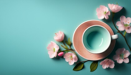シンプルな背景に春を感じるカラフルなカップ
