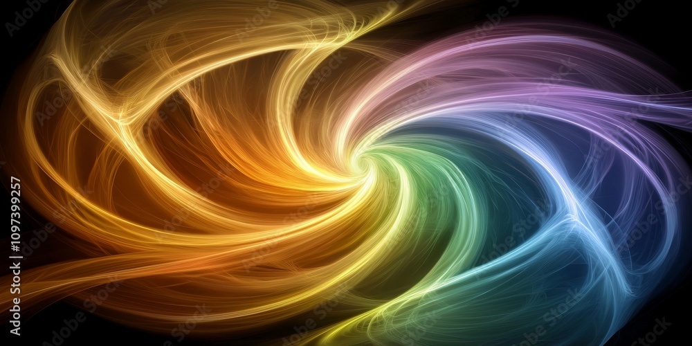 Poster vibrant abstract gradient spectrum with bold energetic swirls and dynamic color flow on a black back
