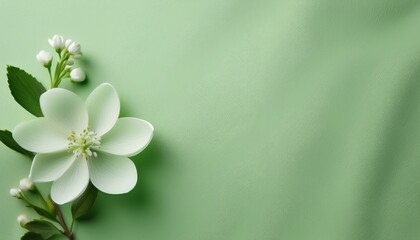 柔らかな緑の背景に一輪の春の草花
