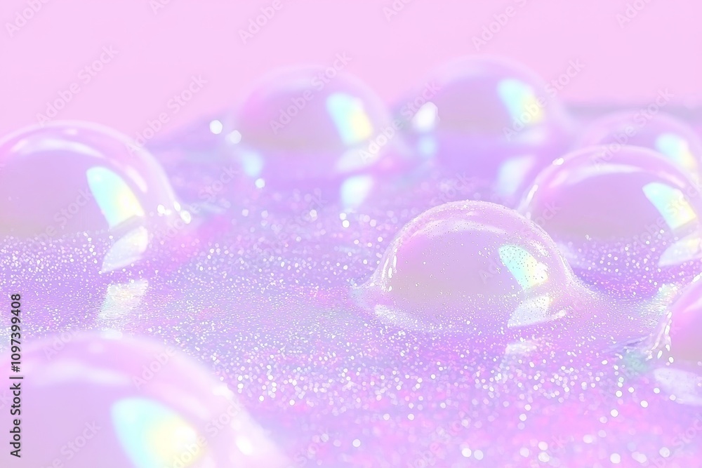 Aufkleber bright abstract iridescent art with gradient colors and shimmering bubbles on a soft pink background