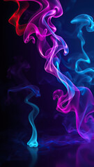 Fototapeta premium Fluid neon smoke with vibrant hues on black surface, neon dreams, glowing fumes, glowing fog, moody