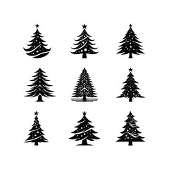 Obraz premium Christmas tree logo vector illustration template. Simple image collection design icon black and white