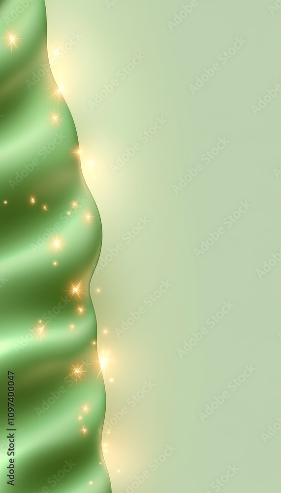 Aufkleber elegant abstract gradient transitioning waves with sparkling lights on soft green background