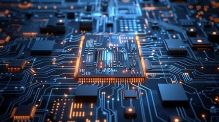 Obraz premium A close-up view of a circuit board showcasing intricate electronic connections and components.