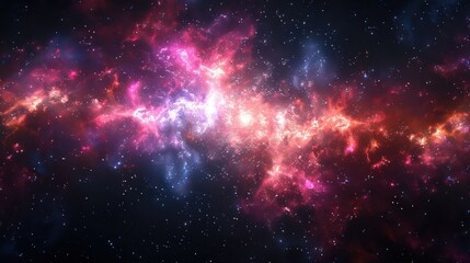 Naklejka premium A vibrant cosmic scene showcasing colorful nebulae and stars in deep space.