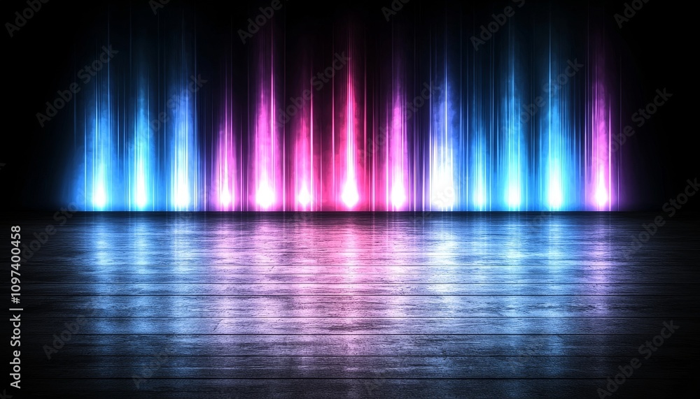 Poster Luminous Abstract Gradient Waves with Dynamic Light Effects in Ethereal Colors on a Dark Background