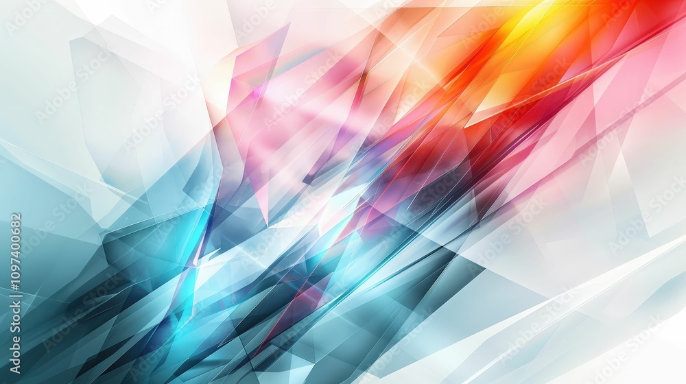 Poster a vibrant abstract design featuring dynamic colors and layered geometric shapes, creating a sense of