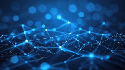Obraz premium Abstract digital network with glowing blue nodes and connections.