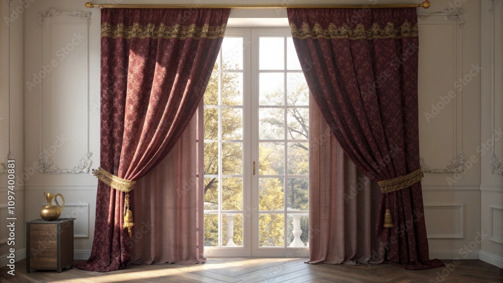 Poster textured curtains in a rich jewel tone frame the window enhancing the rooms charm while allowing sof