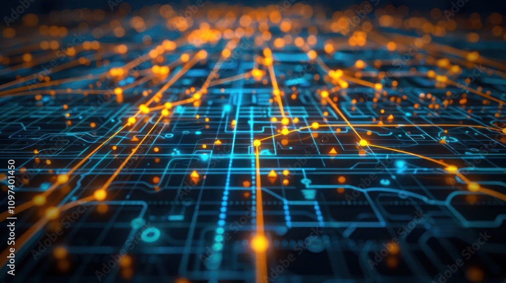 Poster abstract digital network with glowing connections and nodes.