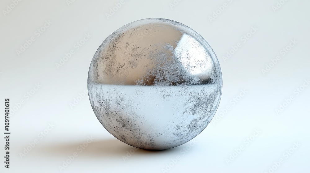 Poster metallic angular ball model with sharp edges and reflective surfaces, showcasing a modern geometric 