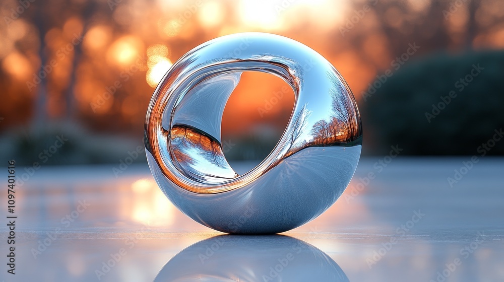 Poster metallic angular ball model with sharp edges and reflective surfaces, showcasing a modern geometric 