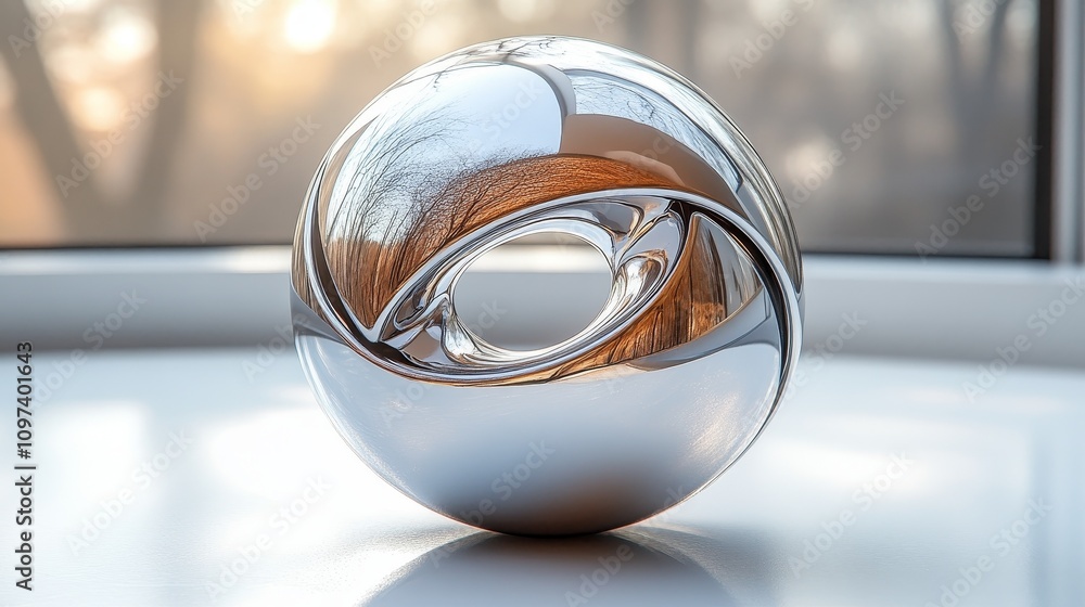 Aufkleber metallic angular ball model with sharp edges and reflective surfaces, showcasing a modern geometric 