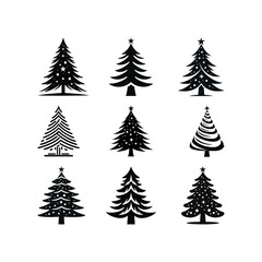 Christmas tree logo vector illustration template. Simple image collection design icon black and white