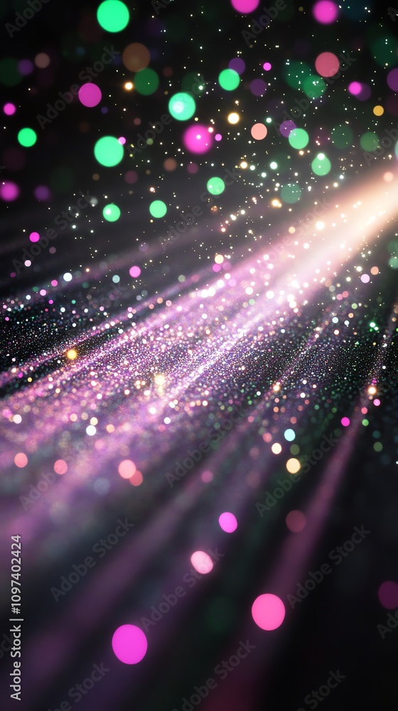Poster A vibrant display of colorful particles and light rays creating a magical atmosphere.