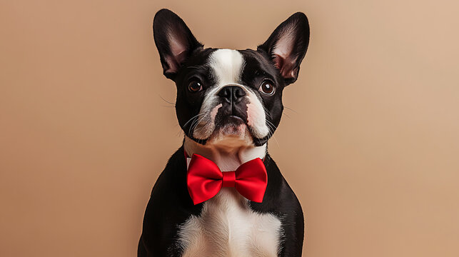 Modern dog in stylish outfit indoor studio portrait photography playful environment close-up view pet fashion concept
