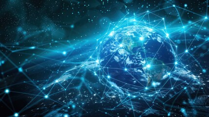 A digital representation of Earth connected by networks, symbolizing global connectivity.
