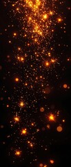 Fototapeta premium High-definition image of fire sparks floating in mid-air with sharp contrast against a black background, isolated sparks, scorching fragments, high definition sparks, incandescent embers