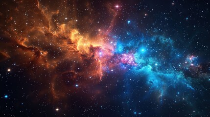 Fototapeta premium A vibrant cosmic scene showcasing colorful nebulae and stars in the universe.
