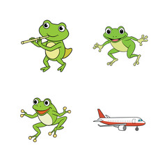 A cheerful frog sits on a lily pad, expertly playing a wooden flute. Its vibrant green skin gleams under the sunlight, spreading a whimsical, musical charm across the pond.