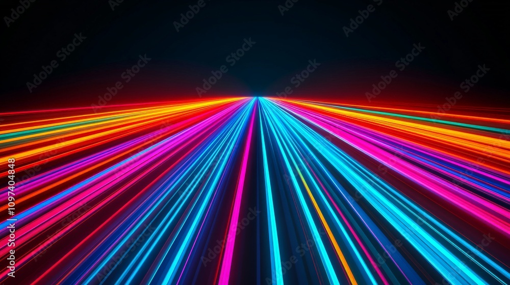 Poster neon speed lines: a mesmerizing abstract backdrop of vibrant neon lines converging at a vanishing po