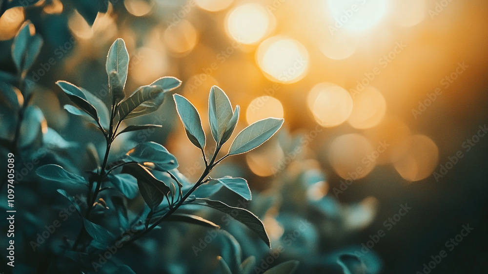 Poster sunlight filters through leaves creating a warm and vibrant atmosphere in a lush setting