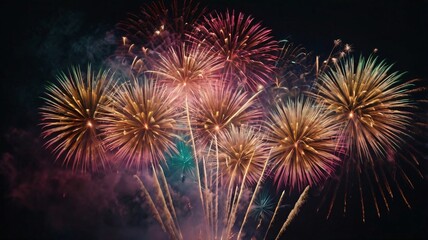 Obraz premium Colorful fireworks display lights up the night sky during a festive celebration, new year