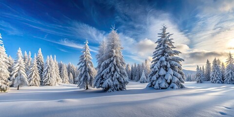 Obraz premium Snow-covered trees creating a breathtaking winter panorama, winter, landscape, snow, trees, beautiful, nature, cold, white, frost