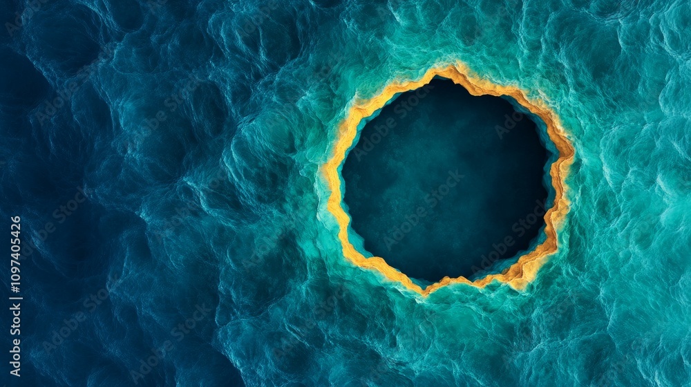Poster ocean abyss portal: abstract image of a mysterious circular portal in the deep ocean, surrounded by 