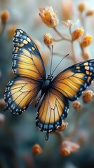 Fototapeta premium Orange Butterfly Wings Near Delicate Brown Flowers