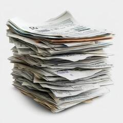 Stack of Invoices on Transparent Background