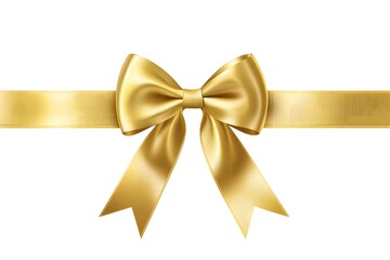Fototapeta premium Elegant golden satin ribbon bow on a white background, symbolizing luxury, celebration gift wrapping