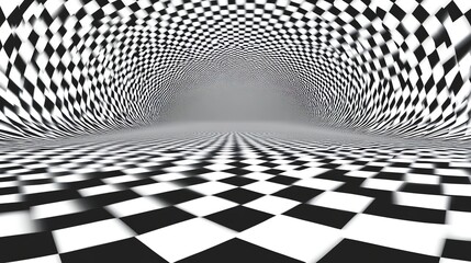 Naklejka premium A surreal perspective of a checkered tunnel creating an optical illusion.