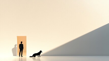 Fototapeta premium Man and Dog Near Door Under Soft Light