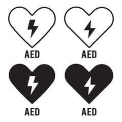 AED icon. Heart electricity icon. CPR AED icon. Aid emergency