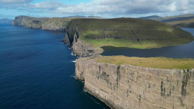 Beautiful aerial scenery of the Faroe islands, Bosdalafossur