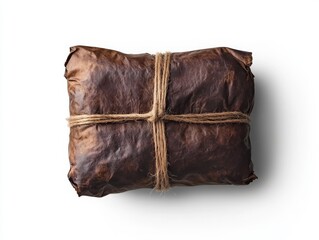 Obraz premium Wrapped parcel tied with twine, isolated on white background