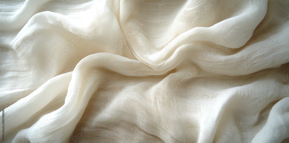 Poster a close-up of soft, flowing white fabric with gentle folds and textures.