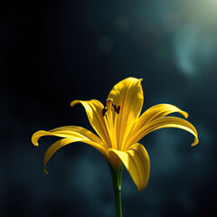 Vibrant yellow lily flower against a dark backdrop, bright, garden
