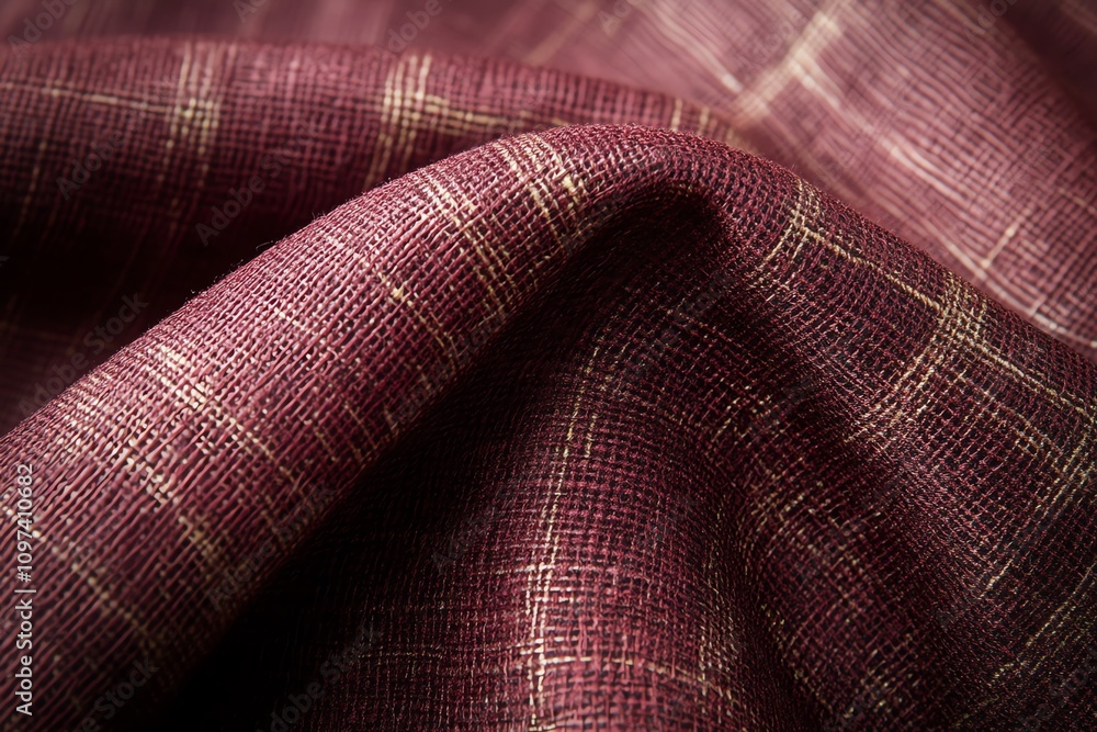 Poster A close-up view of textured fabric in rich burgundy tones with subtle patterns.
