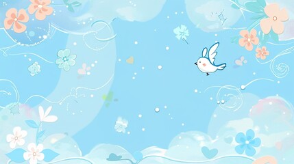 Obraz premium Light blue cartoon elements style background-Enchanting Aura of Light Blue Cartoon Elements Style Background