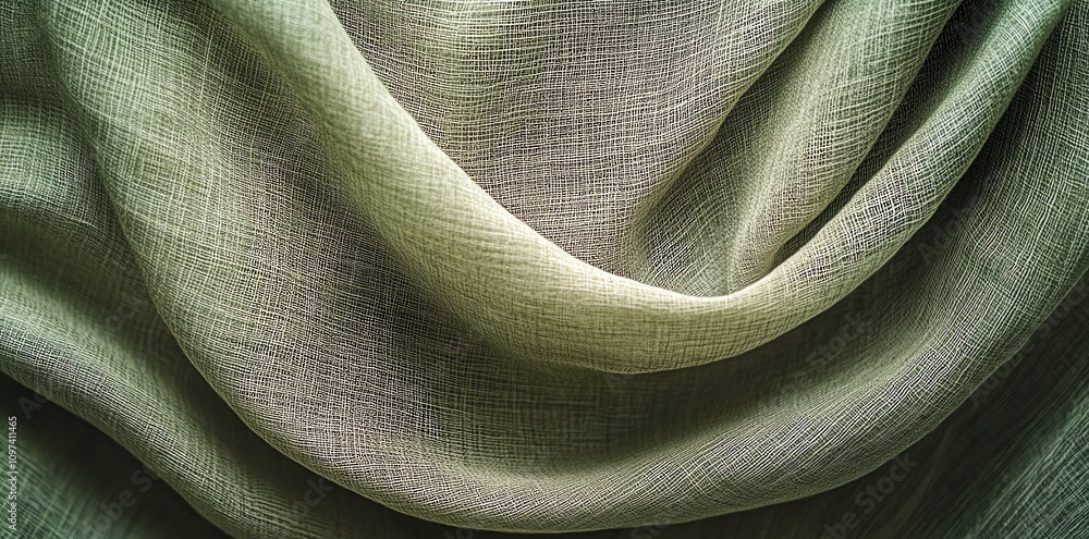 Poster a close-up of softly draped fabric in subtle green tones, showcasing texture and light.