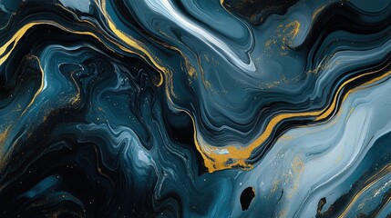 Obraz premium Abstract Blue Gold Swirling Paint Design